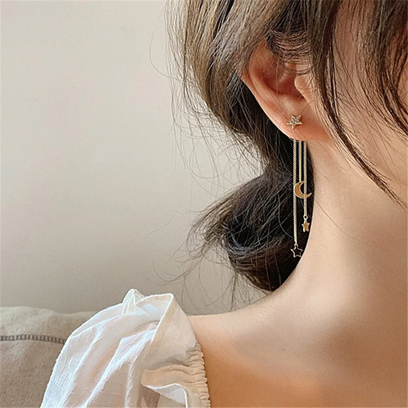 Star Moon Chain Tassel Korean Earrings – Sadia's Jewelry